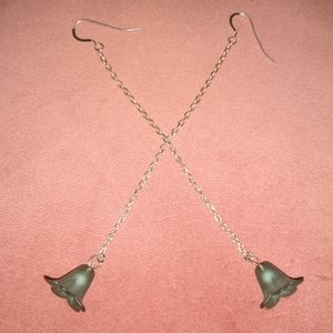 Smoky Blue Flower Earrings Solid 925 Sterling Silver Ear Hooks Long Dangle Chain